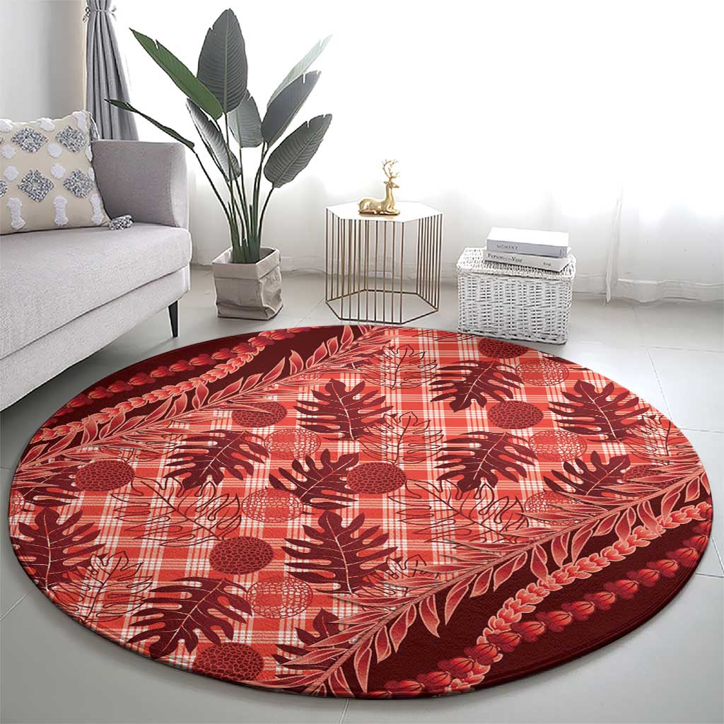 Hawaii Breadfruit Palaka Round Carpet Ulaula Maile Lei LT9 - Polynesian Pride