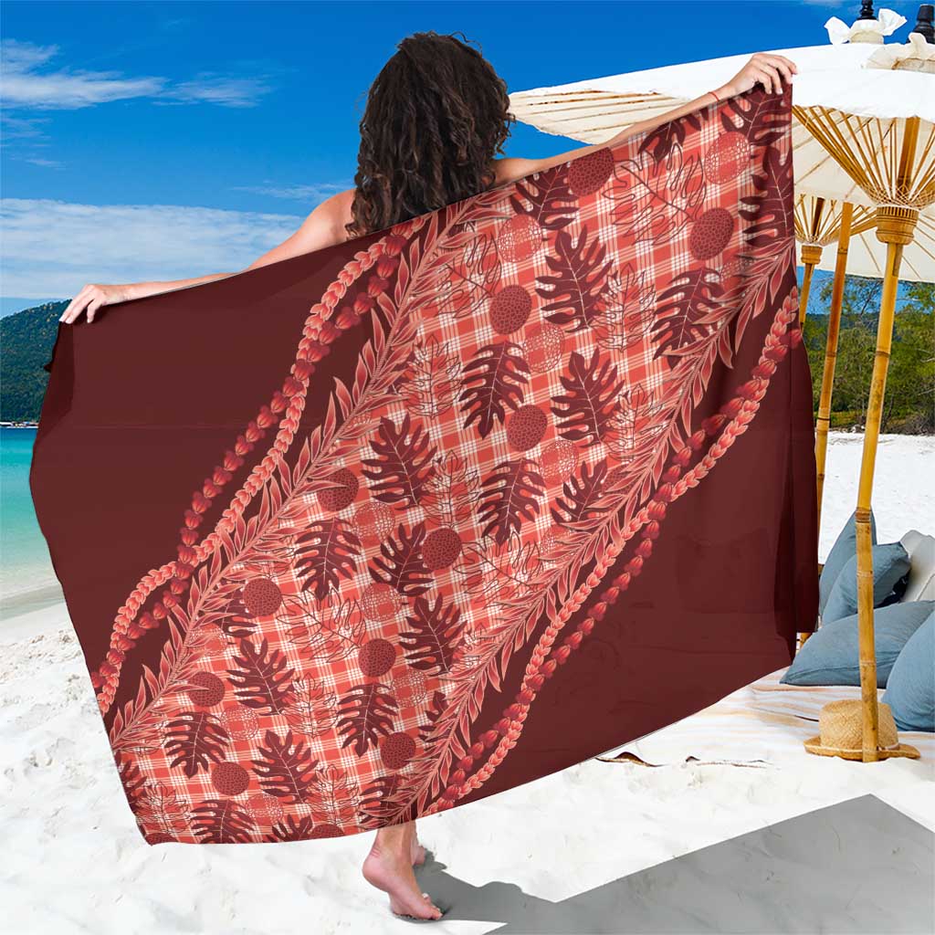 Hawaii Breadfruit Palaka Sarong Ulaula Maile Lei LT9 One Size 44 x 66 inches Red - Polynesian Pride