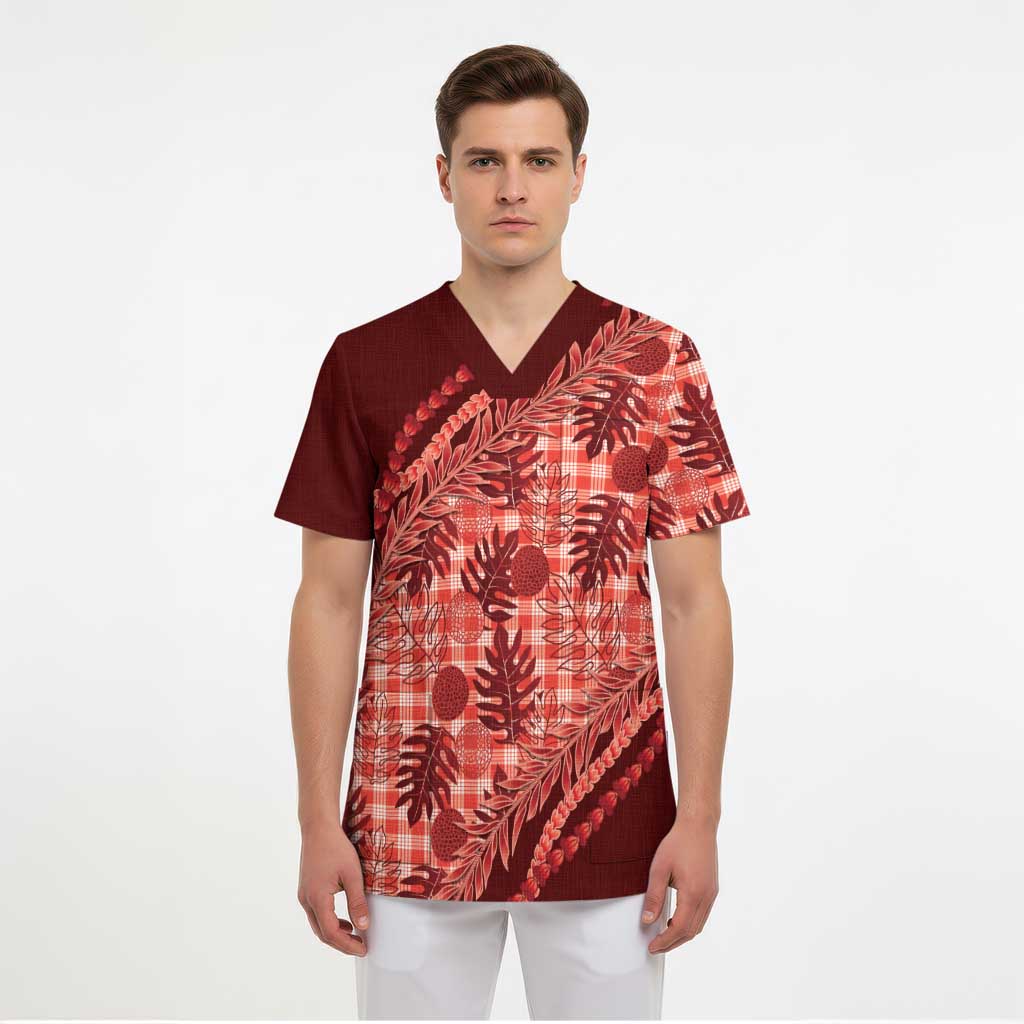 Hawaii Breadfruit Palaka Scrub Top Ulaula Maile Lei LT9 - Polynesian Pride