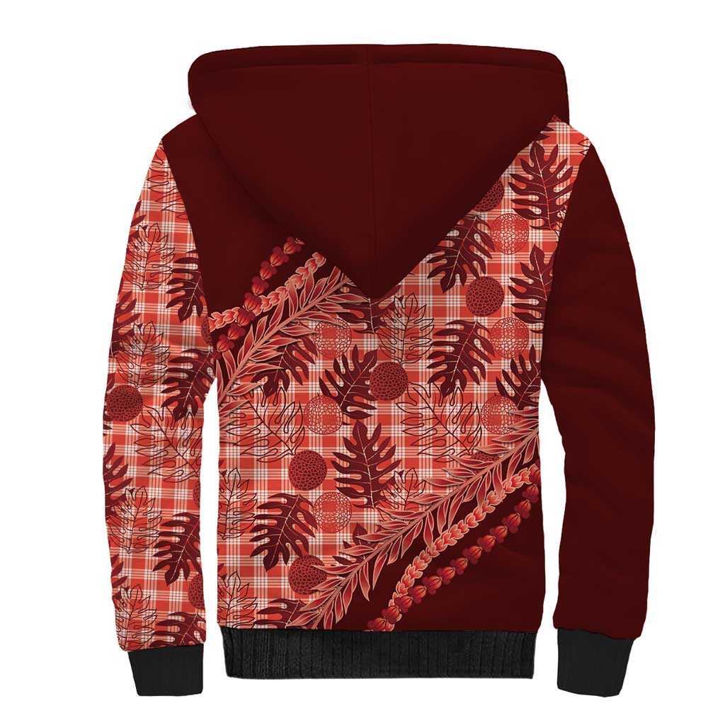 Hawaii Breadfruit Palaka Sherpa Hoodie Ulaula Maile Lei LT9 - Polynesian Pride