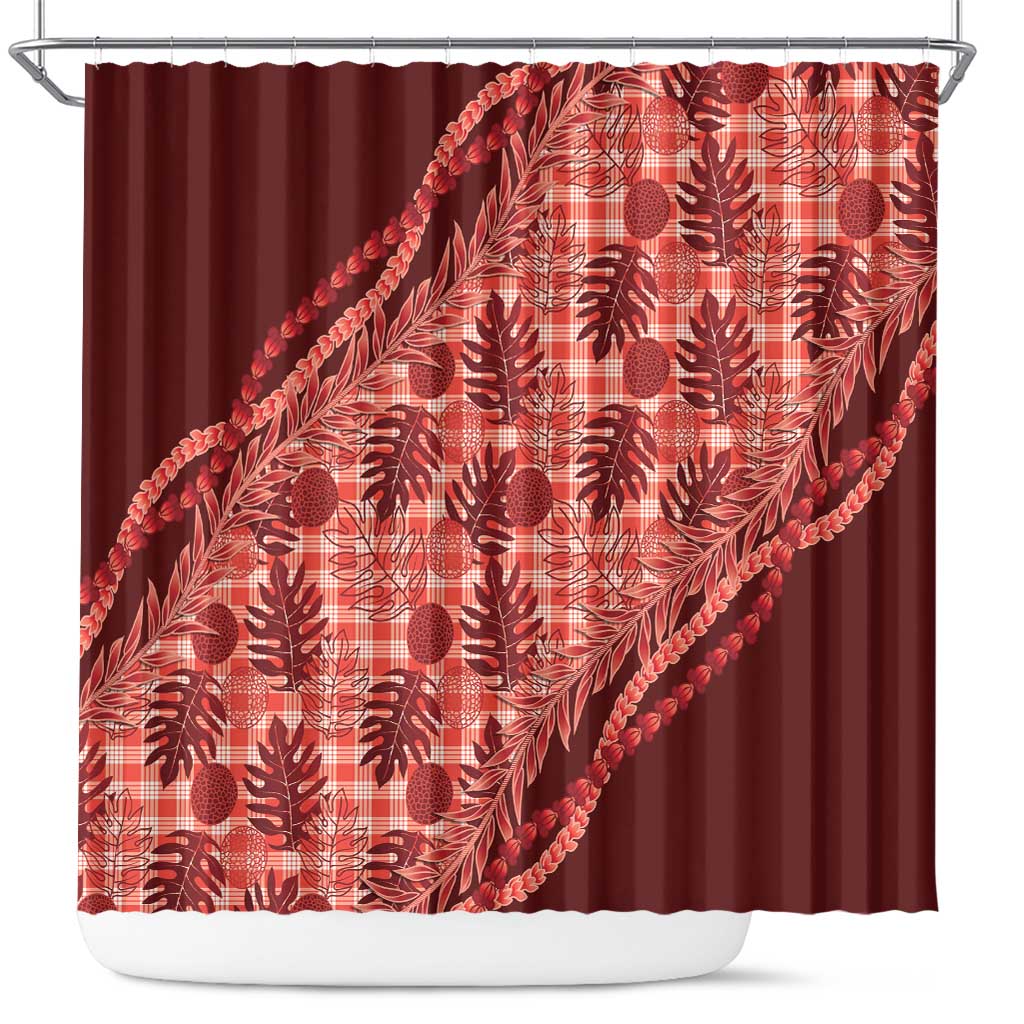 Hawaii Breadfruit Palaka Shower Curtain Ulaula Maile Lei LT9 Red - Polynesian Pride