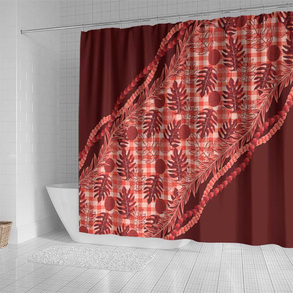 Hawaii Breadfruit Palaka Shower Curtain Ulaula Maile Lei LT9 - Polynesian Pride