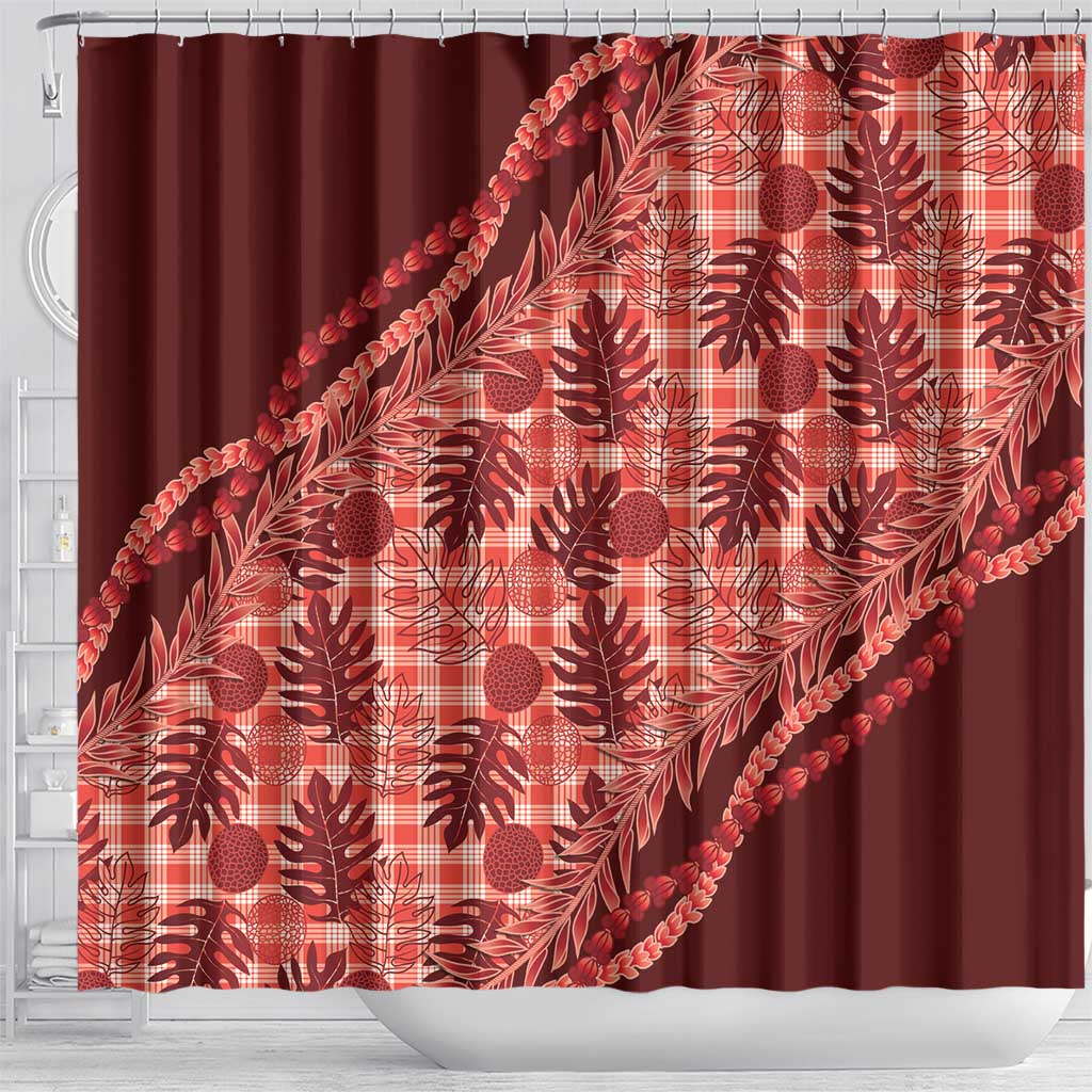 Hawaii Breadfruit Palaka Shower Curtain Ulaula Maile Lei LT9 - Polynesian Pride