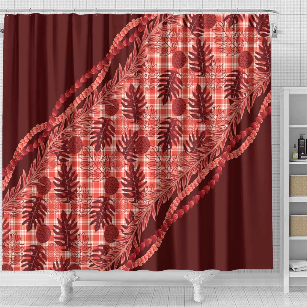 Hawaii Breadfruit Palaka Shower Curtain Ulaula Maile Lei LT9 - Polynesian Pride