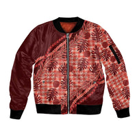 Hawaii Breadfruit Palaka Sleeve Zip Bomber Jacket Ulaula Maile Lei LT9 Unisex Red - Polynesian Pride