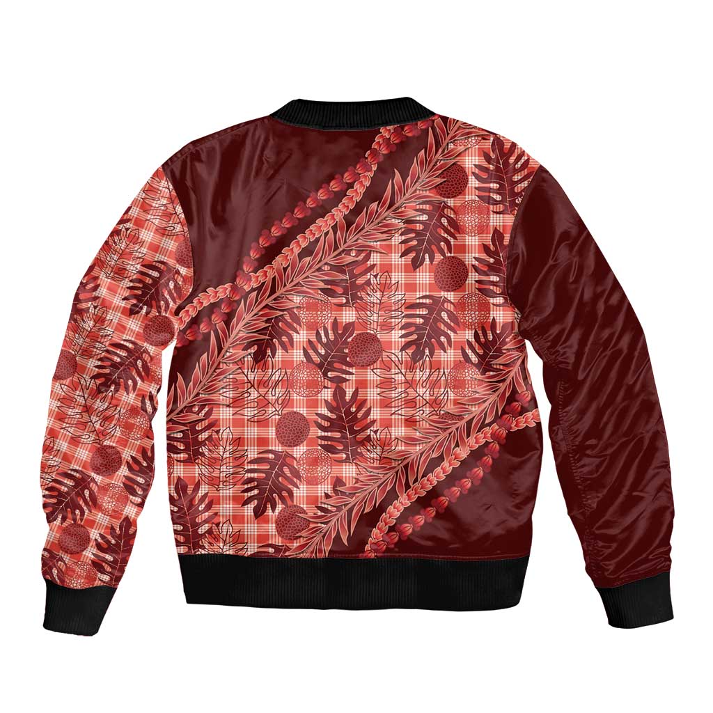 Hawaii Breadfruit Palaka Sleeve Zip Bomber Jacket Ulaula Maile Lei LT9 - Polynesian Pride