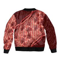 Hawaii Breadfruit Palaka Sleeve Zip Bomber Jacket Ulaula Maile Lei LT9 - Polynesian Pride