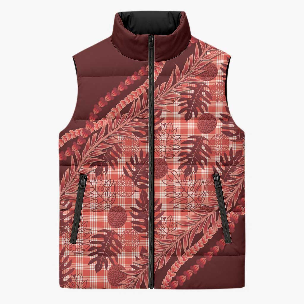 Hawaii Breadfruit Palaka Sleeveless Puffer Jacket Ulaula Maile Lei LT9 Unisex Red - Polynesian Pride