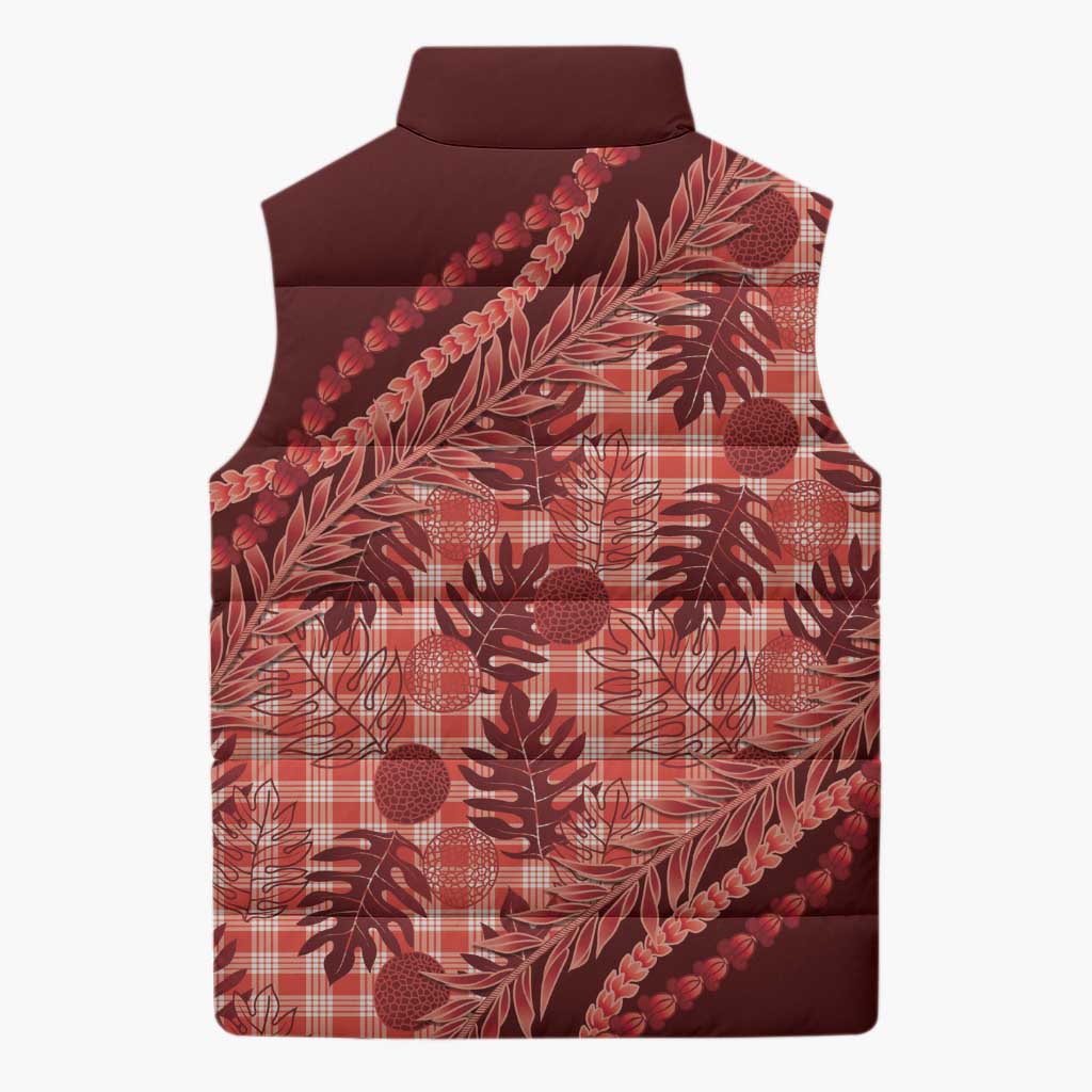 Hawaii Breadfruit Palaka Sleeveless Puffer Jacket Ulaula Maile Lei LT9 - Polynesian Pride