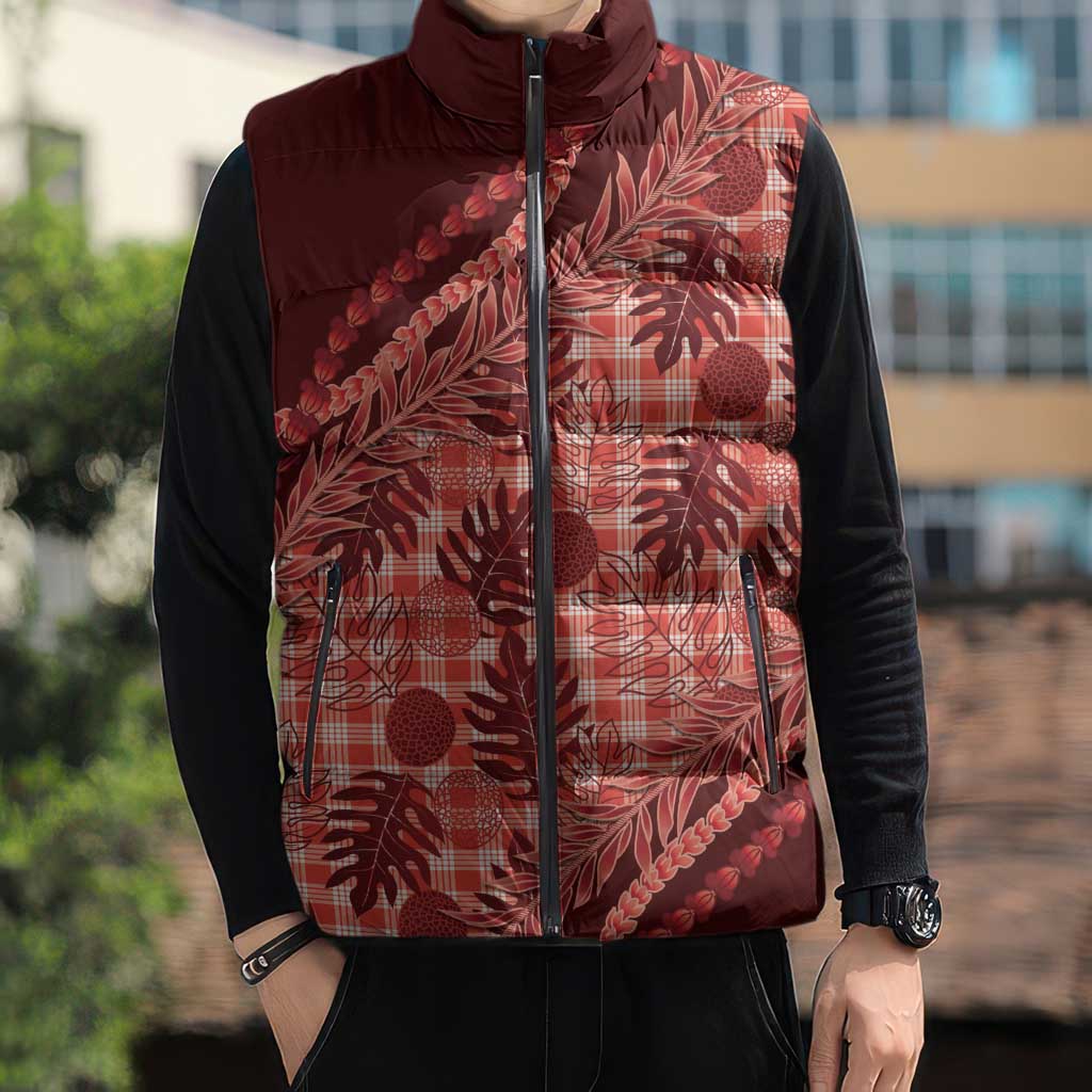 Hawaii Breadfruit Palaka Sleeveless Puffer Jacket Ulaula Maile Lei LT9 - Polynesian Pride