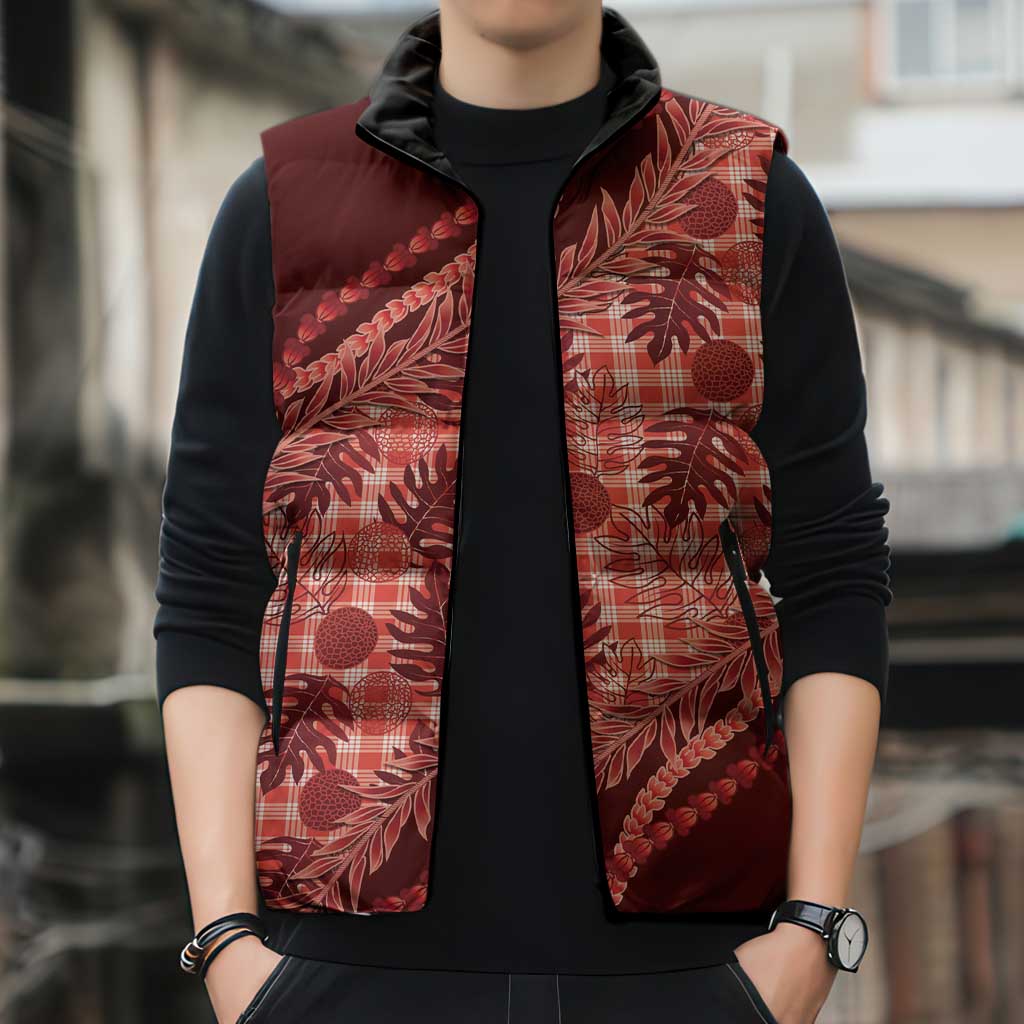 Hawaii Breadfruit Palaka Sleeveless Puffer Jacket Ulaula Maile Lei LT9 - Polynesian Pride
