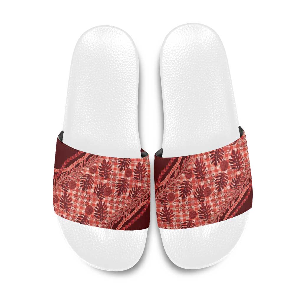 Hawaii Breadfruit Palaka Slide Sandals Ulaula Maile Lei LT9 Red - Polynesian Pride