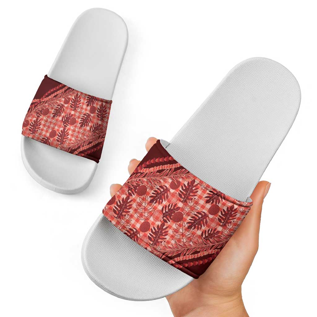 Hawaii Breadfruit Palaka Slide Sandals Ulaula Maile Lei LT9 - Polynesian Pride