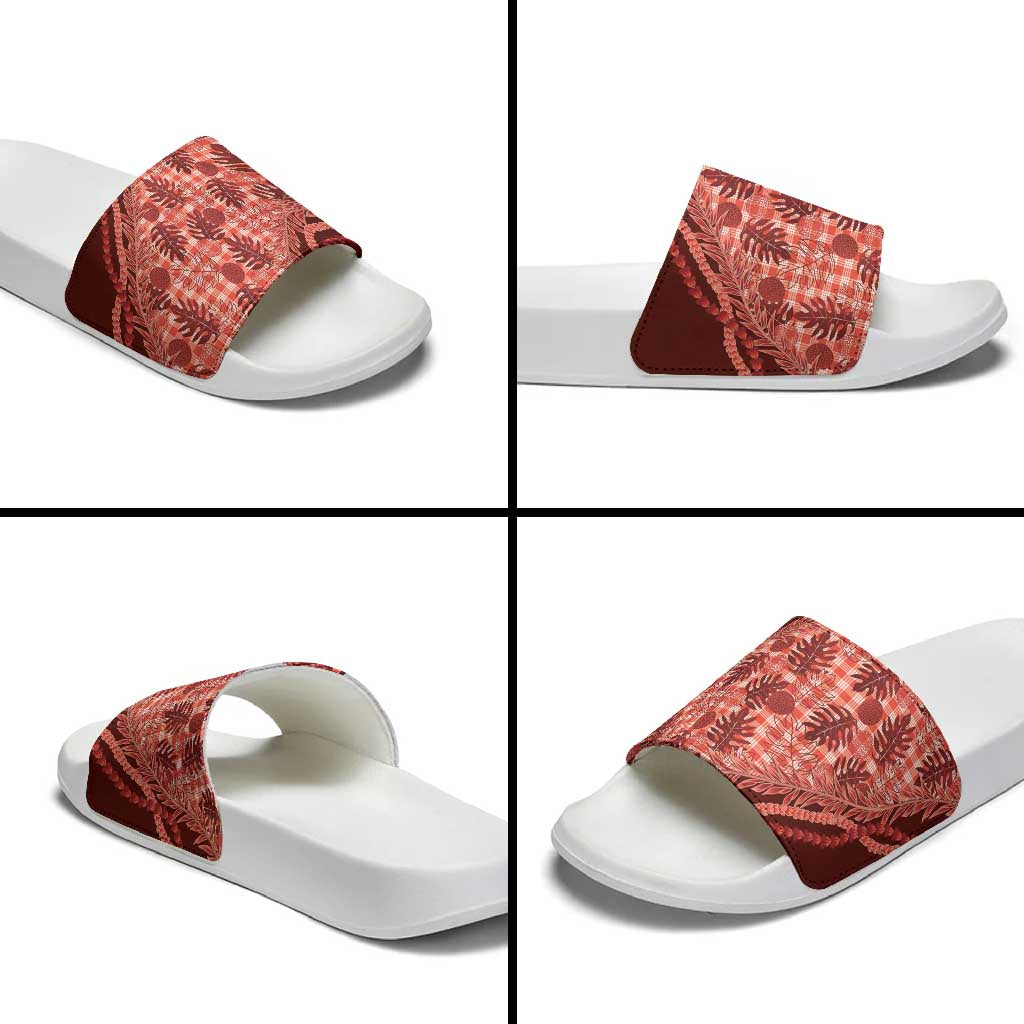 Hawaii Breadfruit Palaka Slide Sandals Ulaula Maile Lei LT9 - Polynesian Pride