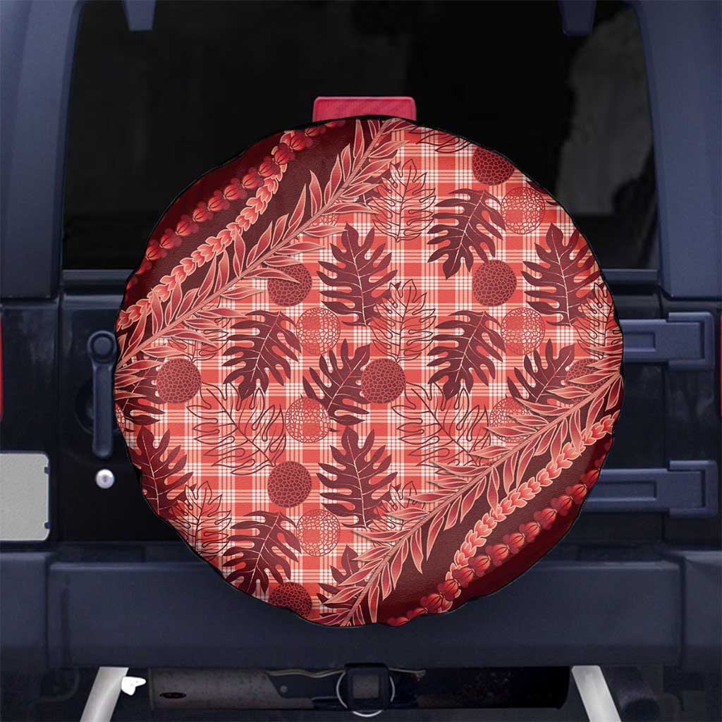 Hawaii Breadfruit Palaka Spare Tire Cover Ulaula Maile Lei LT9 No hole Red - Polynesian Pride