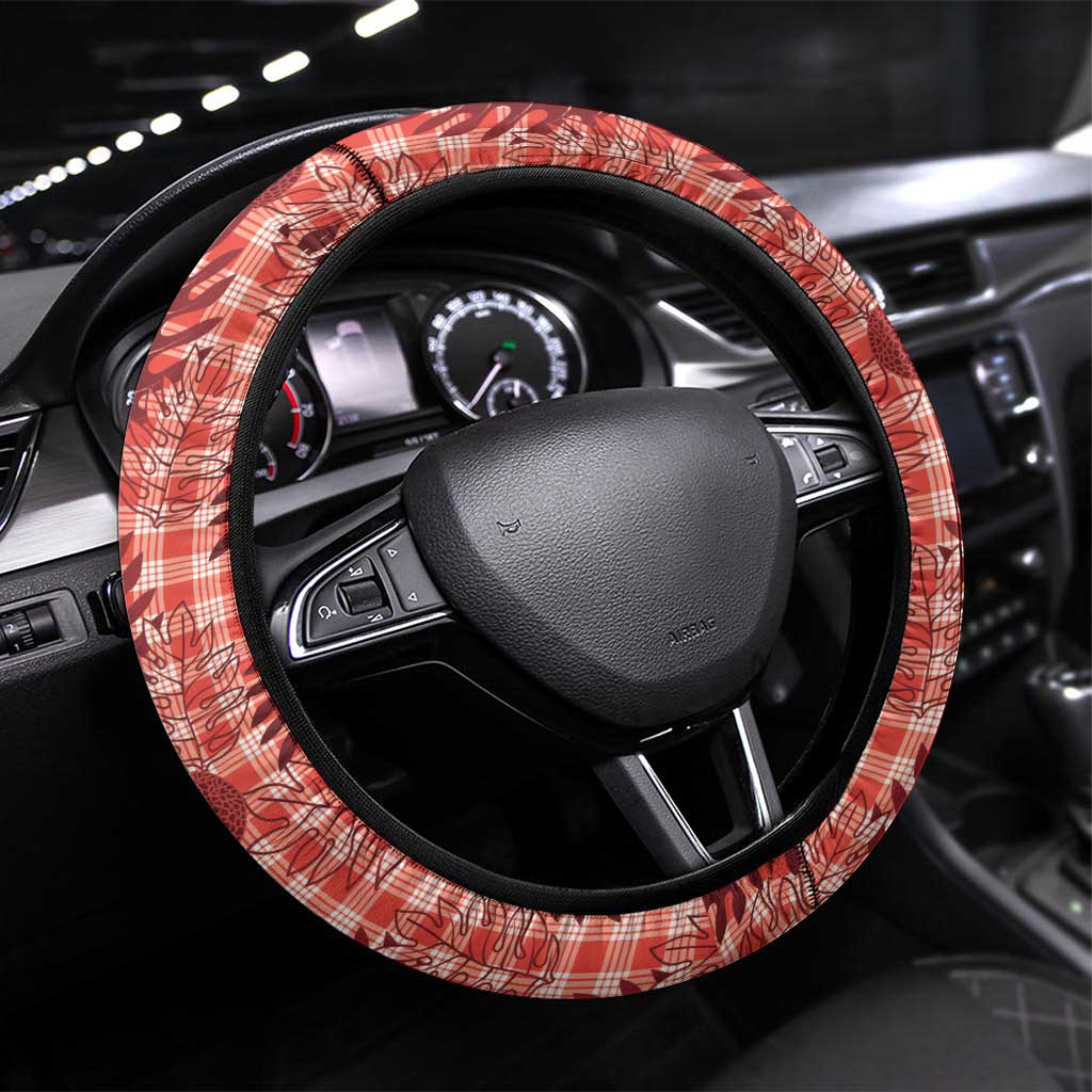 Hawaii Breadfruit Palaka Steering Wheel Cover Ulaula Maile Lei LT9 Universal Fit Red - Polynesian Pride