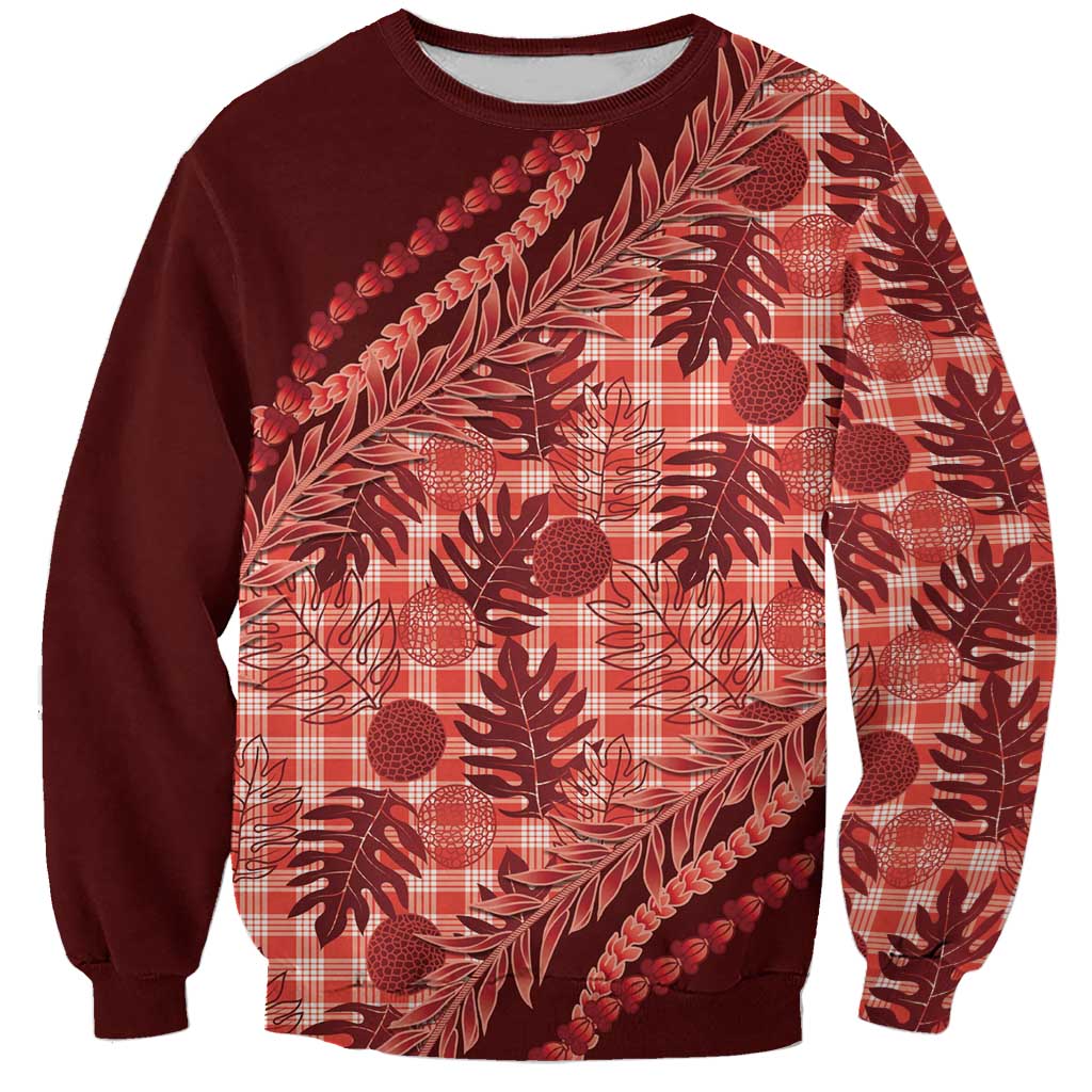 Hawaii Breadfruit Palaka Sweatshirt Ulaula Maile Lei LT9 Unisex Red - Polynesian Pride