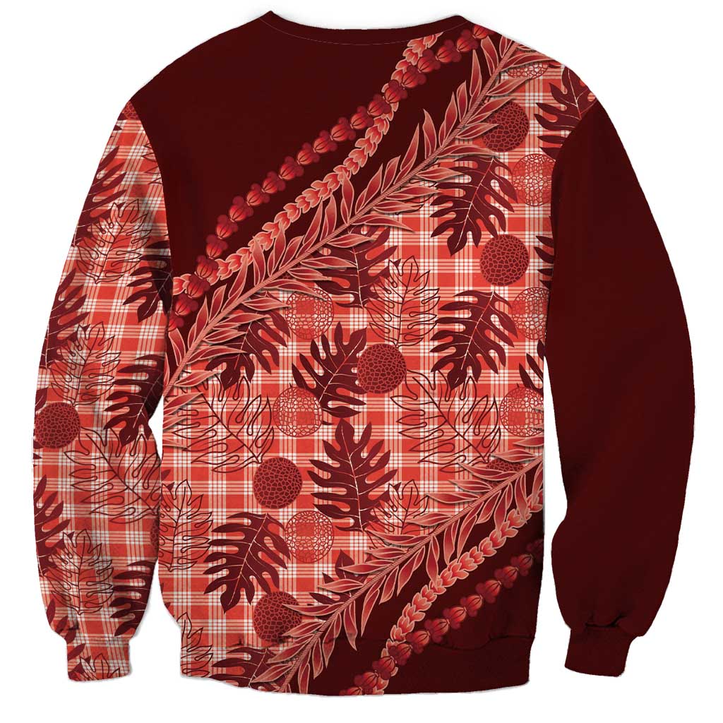 Hawaii Breadfruit Palaka Sweatshirt Ulaula Maile Lei LT9 - Polynesian Pride