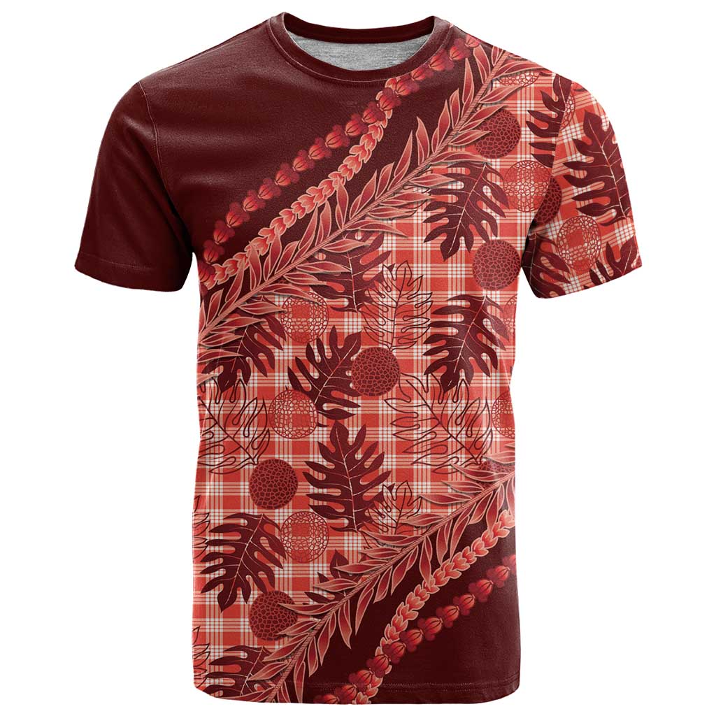 Hawaii Breadfruit Palaka T Shirt Ulaula Maile Lei LT9 Red - Polynesian Pride