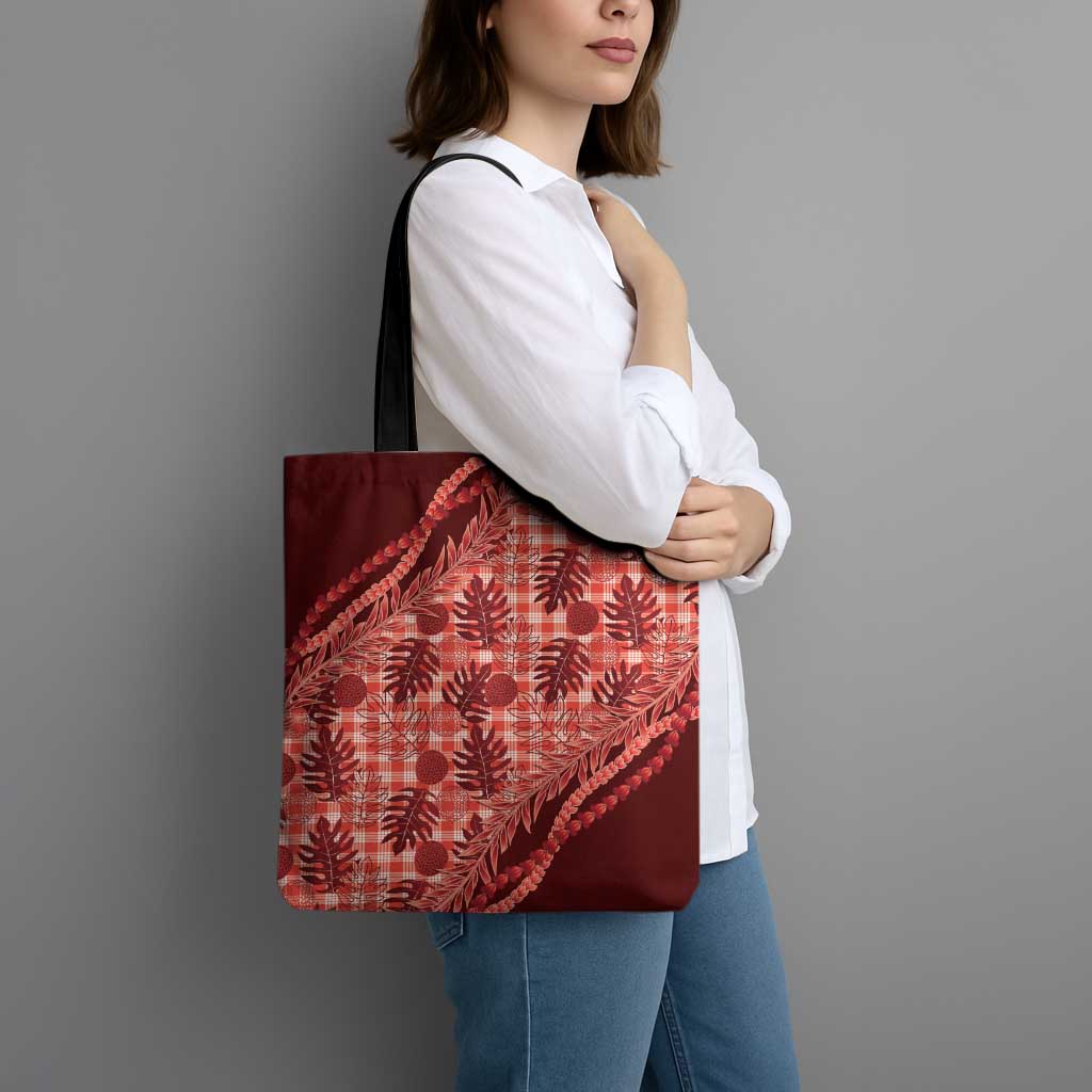 Hawaii Breadfruit Palaka Tote Bag Ulaula Maile Lei LT9 - Polynesian Pride