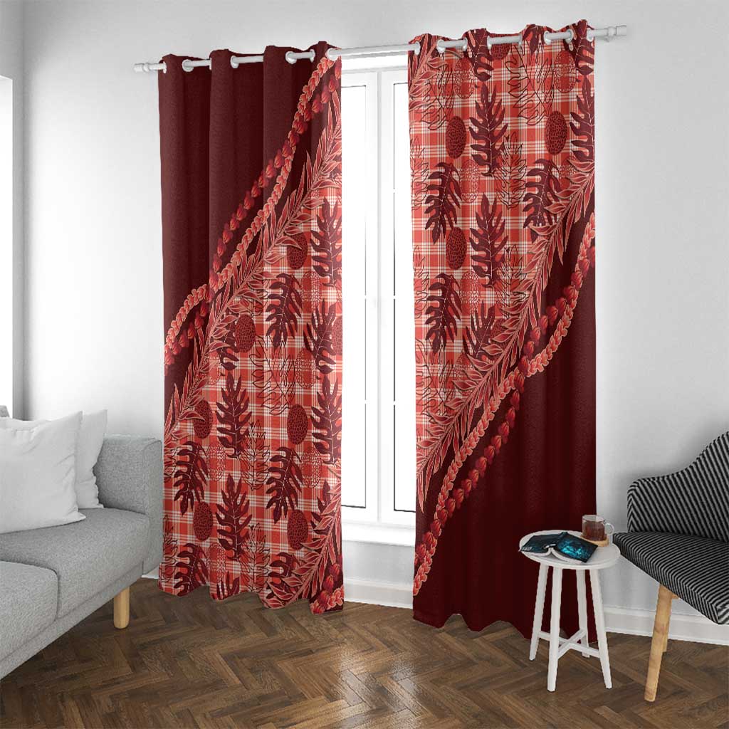 Hawaii Breadfruit Palaka Window Curtain Ulaula Maile Lei LT9 With Grommets Red - Polynesian Pride