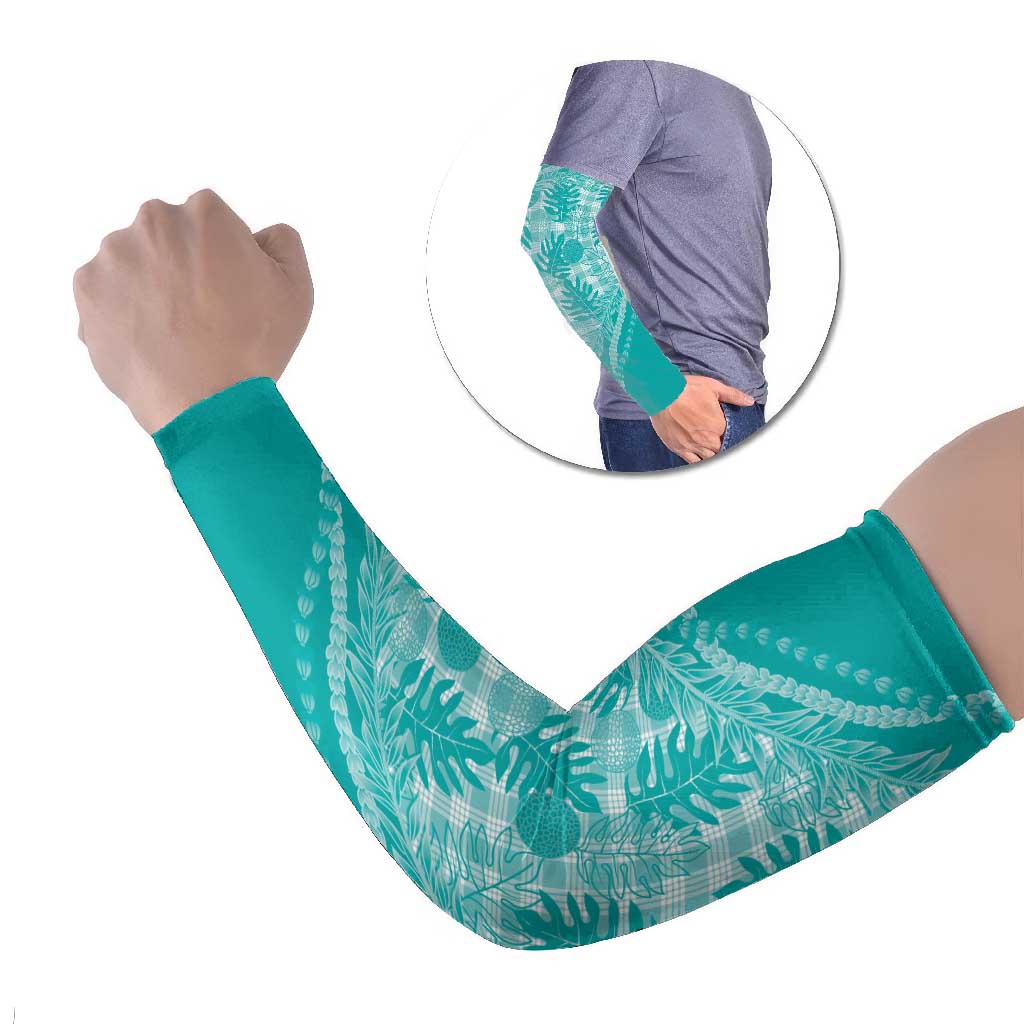 Hawaii Breadfruit Palaka Arm Sleeves Polu Opal Maile Lei LT9 Set of 2 Turquoise - Polynesian Pride