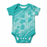 Hawaii Breadfruit Palaka Baby Onesie Polu Opal Maile Lei LT9 Turquoise - Polynesian Pride