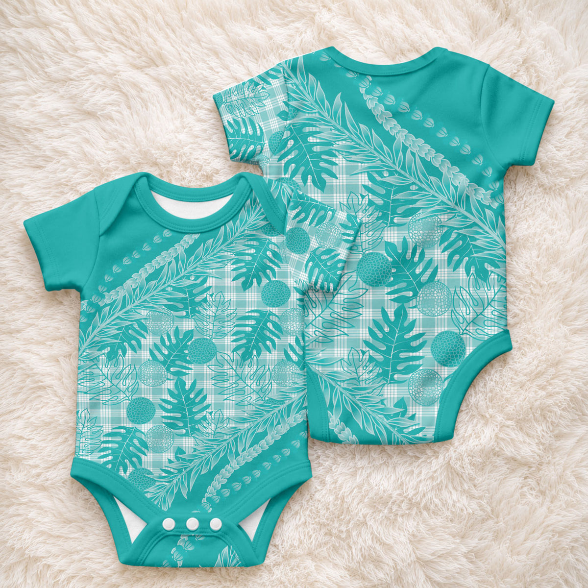 Hawaii Breadfruit Palaka Baby Onesie Polu Opal Maile Lei LT9 - Polynesian Pride