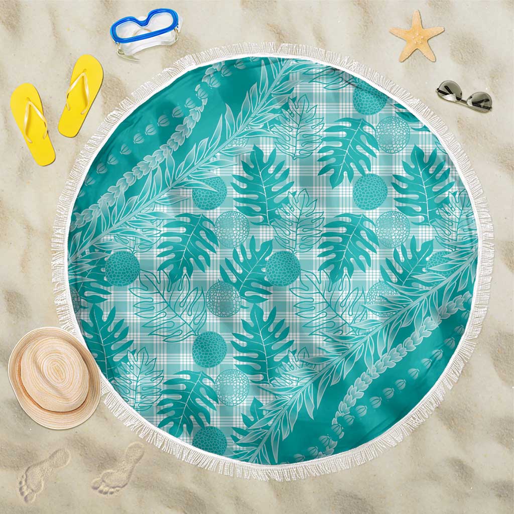 Hawaii Breadfruit Palaka Beach Blanket Polu Opal Maile Lei LT9 One Size 150cm Turquoise - Polynesian Pride