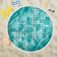 Hawaii Breadfruit Palaka Beach Blanket Polu Opal Maile Lei LT9 One Size 150cm Turquoise - Polynesian Pride