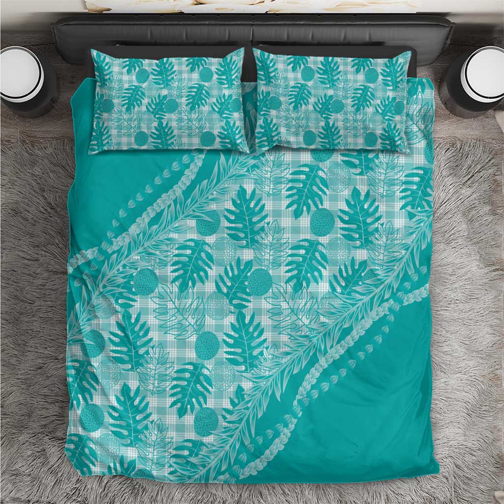 Hawaii Breadfruit Palaka Bedding Set Polu Opal Maile Lei LT9 Turquoise - Polynesian Pride