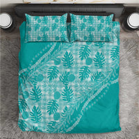 Hawaii Breadfruit Palaka Bedding Set Polu Opal Maile Lei LT9 Turquoise - Polynesian Pride