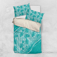 Hawaii Breadfruit Palaka Bedding Set Polu Opal Maile Lei LT9 US Twin 172cm x 218cm Turquoise - Polynesian Pride