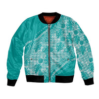 Hawaii Breadfruit Palaka Bomber Jacket Polu Opal Maile Lei LT9 Unisex Turquoise - Polynesian Pride
