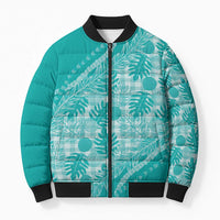 Hawaii Breadfruit Palaka Bomber Puffer Jacket Polu Opal Maile Lei LT9 Unisex Turquoise - Polynesian Pride