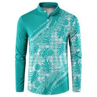 Hawaii Breadfruit Palaka Button Sweatshirt Polu Opal Maile Lei LT9 Turquoise - Polynesian Pride