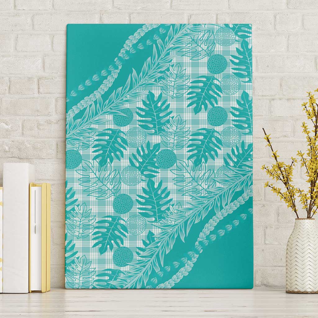 Hawaii Breadfruit Palaka Canvas Wall Art Polu Opal Maile Lei LT9 Without Frame Turquoise - Polynesian Pride