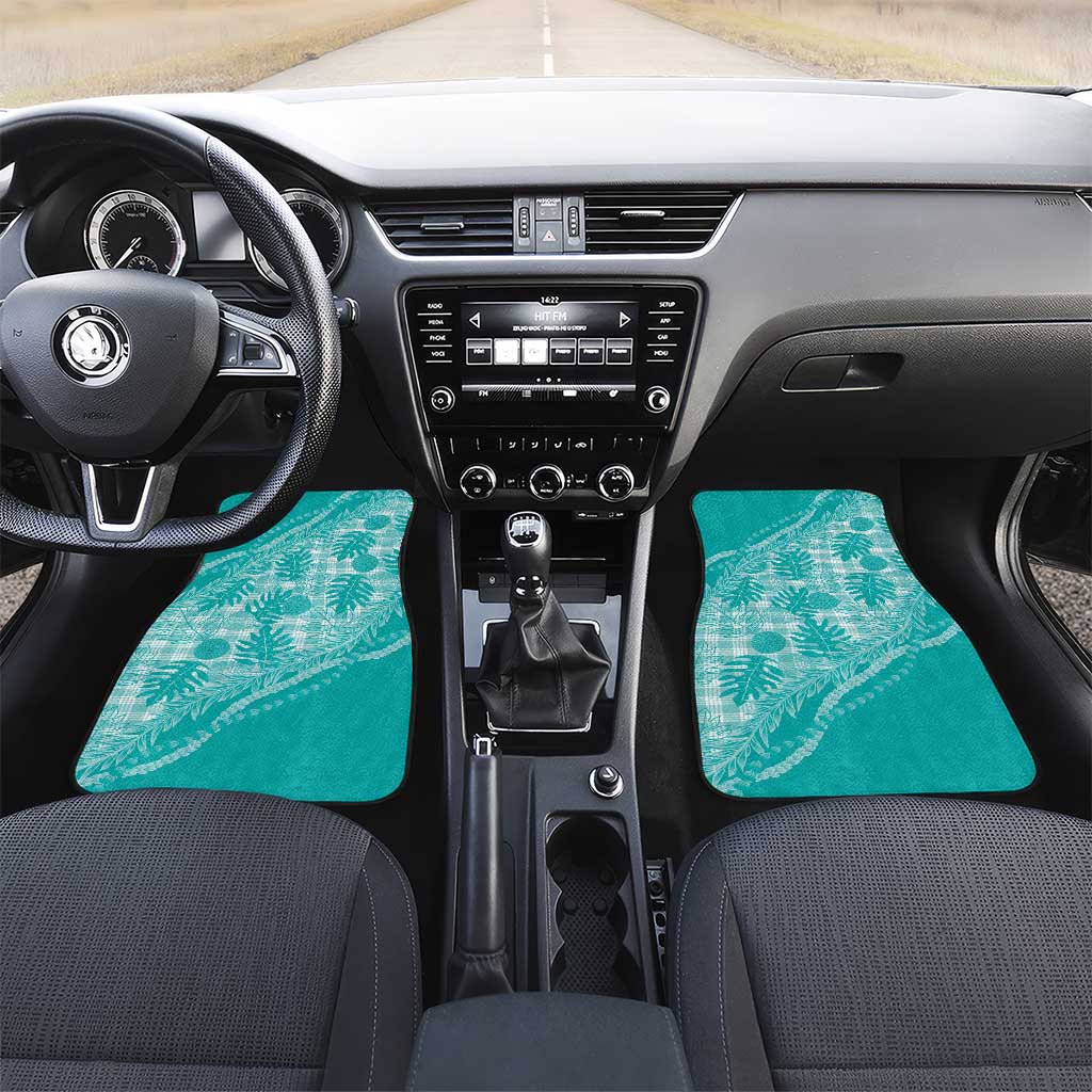 Hawaii Breadfruit Palaka Car Mats Polu Opal Maile Lei LT9 Set 2pcs - Front Turquoise - Polynesian Pride