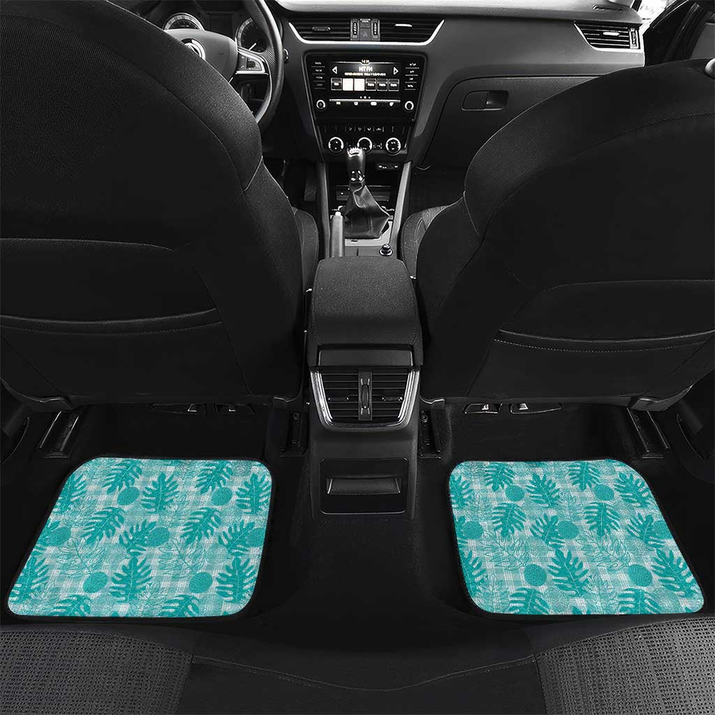 Hawaii Breadfruit Palaka Car Mats Polu Opal Maile Lei LT9 Set 2pcs - Back Turquoise - Polynesian Pride