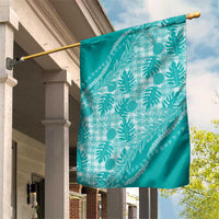 Hawaii Breadfruit Palaka Garden Flag Polu Opal Maile Lei LT9 House Flag Turquoise - Polynesian Pride