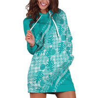 Hawaii Breadfruit Palaka Hoodie Dress Polu Opal Maile Lei LT9 Turquoise - Polynesian Pride