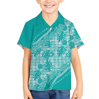 Hawaii Breadfruit Palaka Kid Hawaiian Shirt Polu Opal Maile Lei LT9 Kid Turquoise - Polynesian Pride