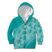 Hawaii Breadfruit Palaka Kid Hoodie Polu Opal Maile Lei LT9 Zip Hoodie Turquoise - Polynesian Pride