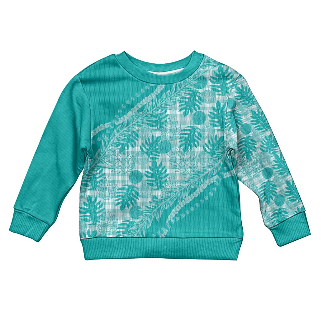 Hawaii Breadfruit Palaka Kid Ugly Christmas Sweater Polu Opal Maile Lei LT9 Kid Turquoise - Polynesian Pride