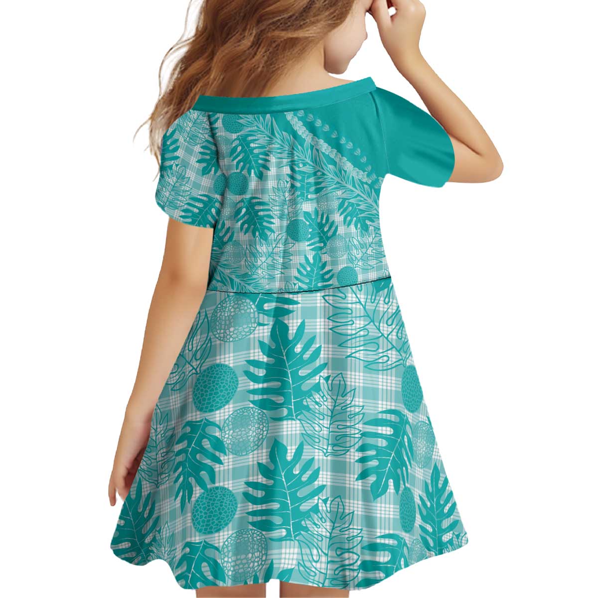 Hawaii Breadfruit Palaka Kid Short Sleeve Dress Polu Opal Maile Lei LT9 - Polynesian Pride