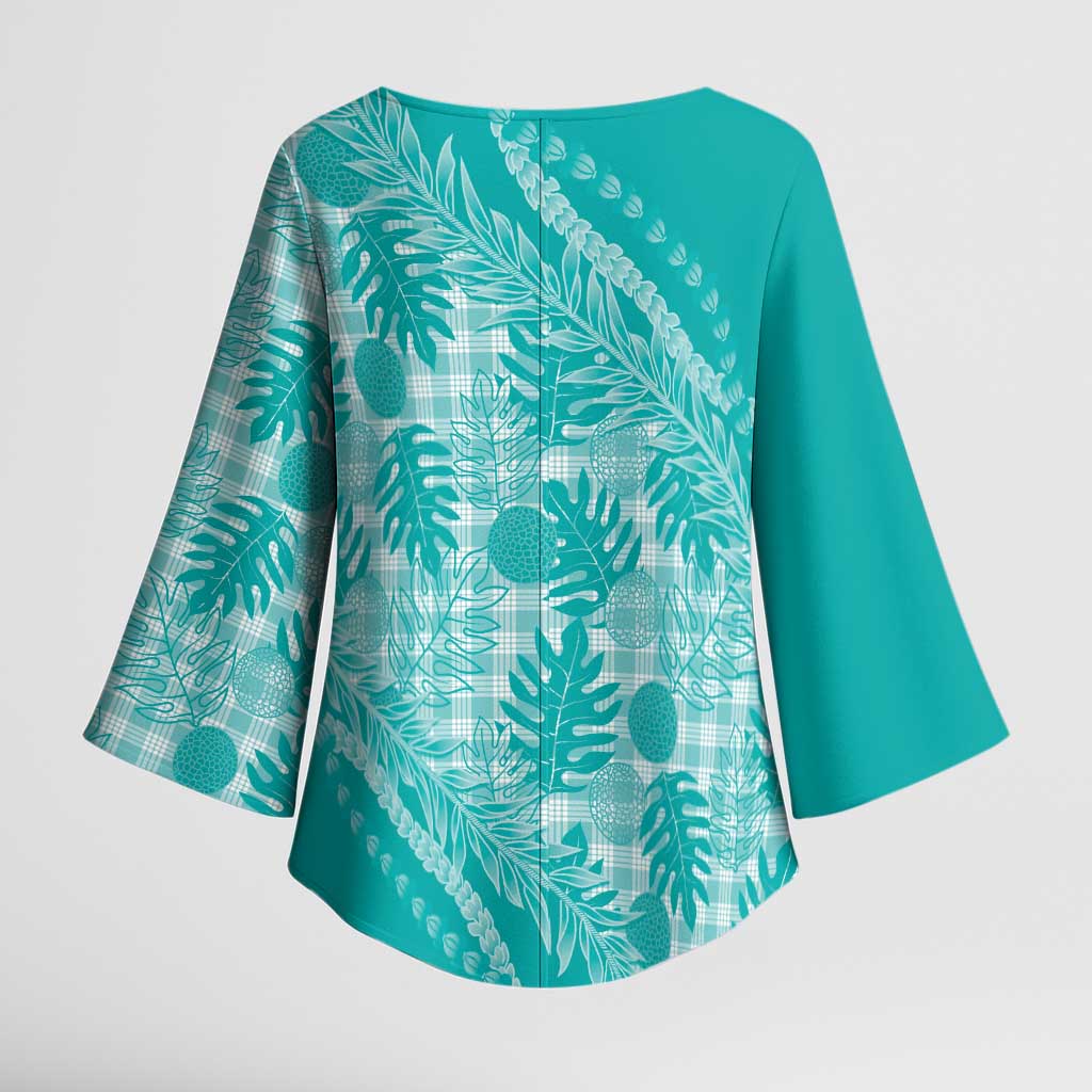 Hawaii Breadfruit Palaka Kimono Sleeve Blouse Polu Opal Maile Lei LT9 - Polynesian Pride