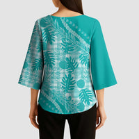 Hawaii Breadfruit Palaka Kimono Sleeve Blouse Polu Opal Maile Lei LT9 - Polynesian Pride
