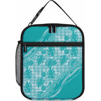 Hawaii Breadfruit Palaka Lunch Bag Polu Opal Maile Lei LT9 10.2 × 8.3 × 4.3 inch Turquoise - Polynesian Pride