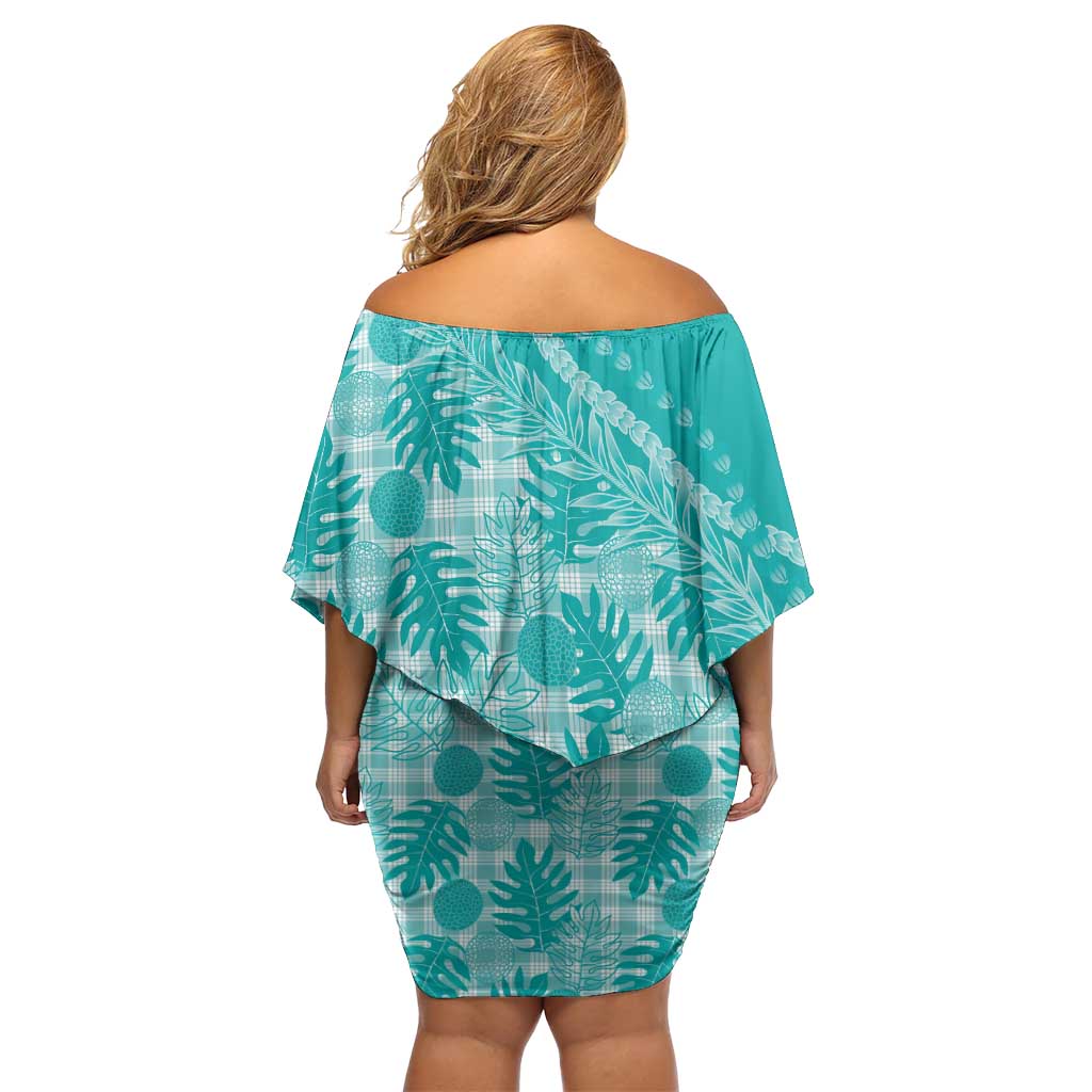 Hawaii Breadfruit Palaka Off Shoulder Short Dress Polu Opal Maile Lei LT9 - Polynesian Pride