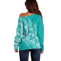 Hawaii Breadfruit Palaka Off Shoulder Sweater Polu Opal Maile Lei LT9 - Polynesian Pride